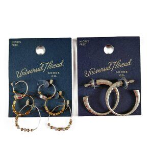 Universal Thread Silver & Gold Tone Beaded Hoop Earrings Bundle Fashion Jewelry
